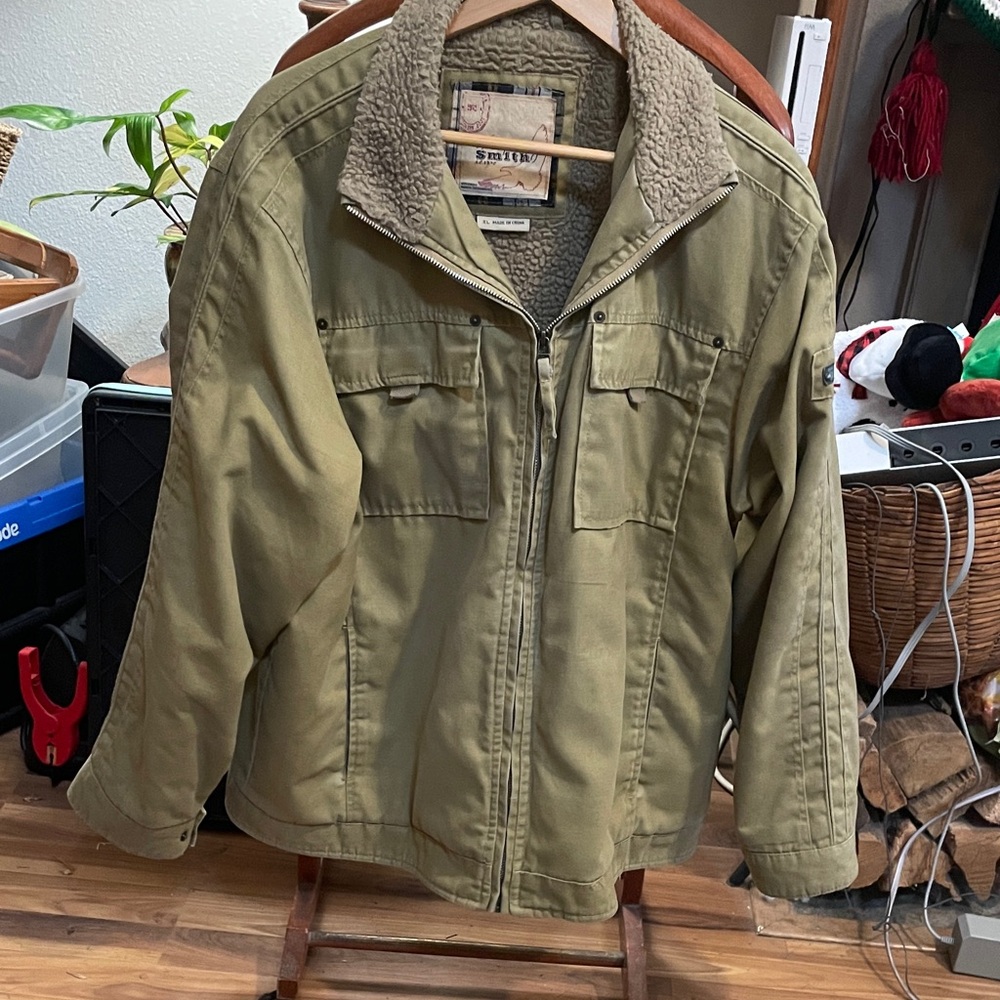 Whispering Smith Khaki Sherpa-Lined Military Jacket